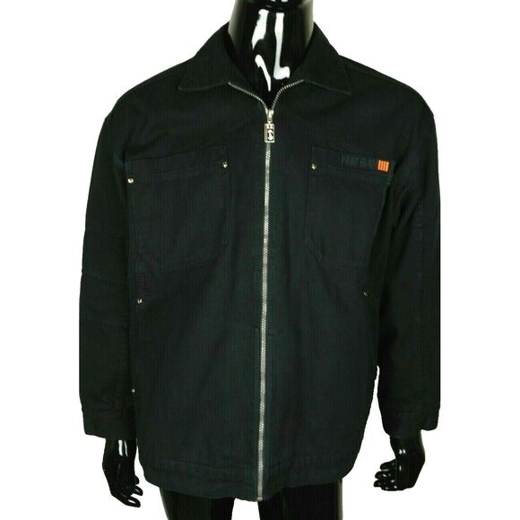 Vintage 90s Phat Farm Black Denim Zip-Up Utility Workwear Jacket Size L/XL/XXL - Picture 1 of 9